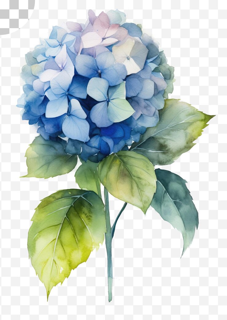 PSD pintura em aquarela de uma flor de hortênsia azul png - pintura em aquarela png download