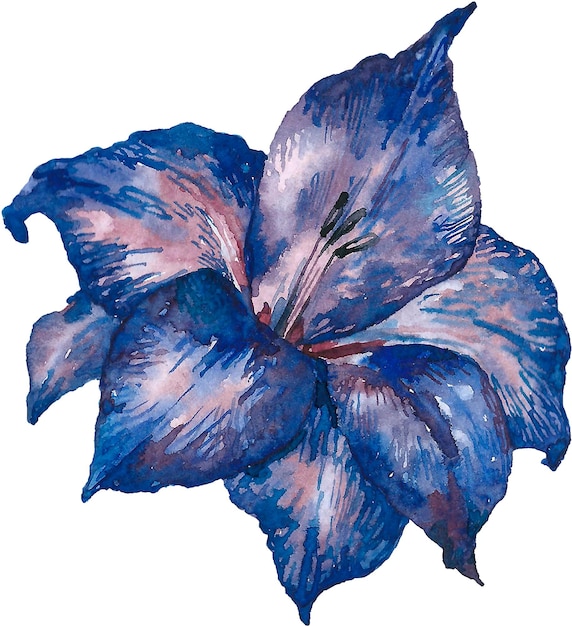 una pintura de una flor con los colores azul y rosa