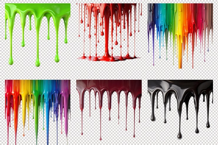 PSD pintura de goteo multicolor vibrante sobre un fondo transparente genial para diseños creativos y únicos