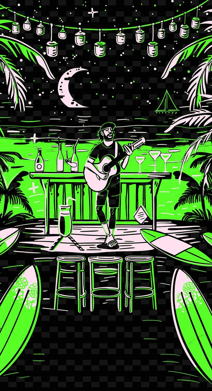PSD una pintura de un hombre tocando una guitarra en un escenario