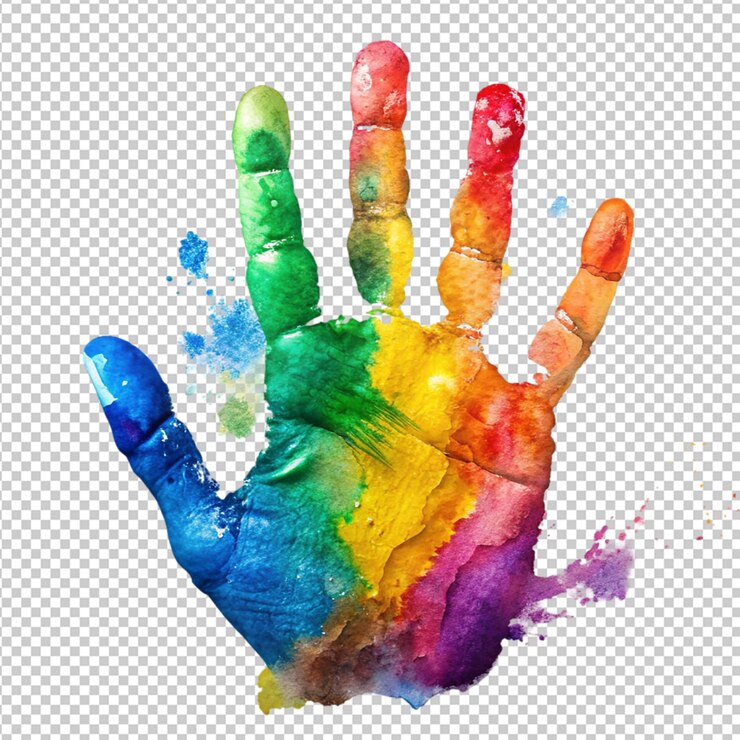 PSD pintura de impresión a mano colorida acuarela sobre un fondo transparente