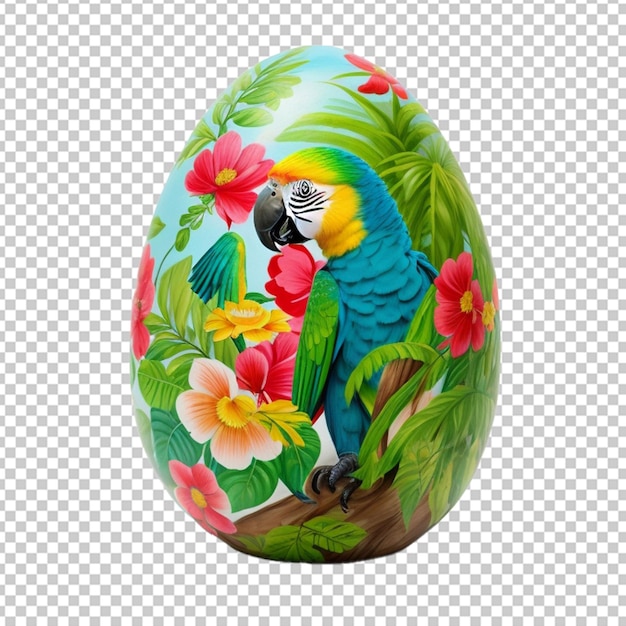 Pintura de un loro bebé en un huevo de pascua