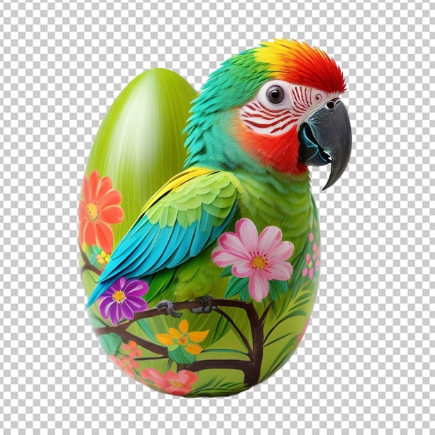 Pintura de un loro bebé en un huevo de pascua