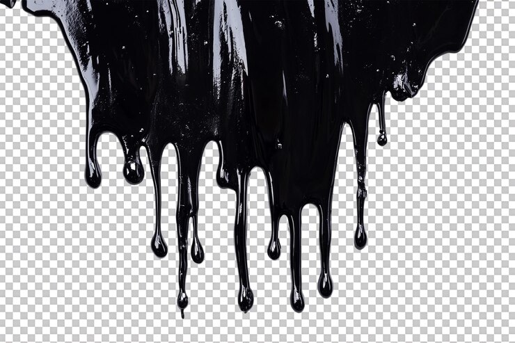 PSD la pintura negra gotea contra un fondo transparente para hacer hincapié