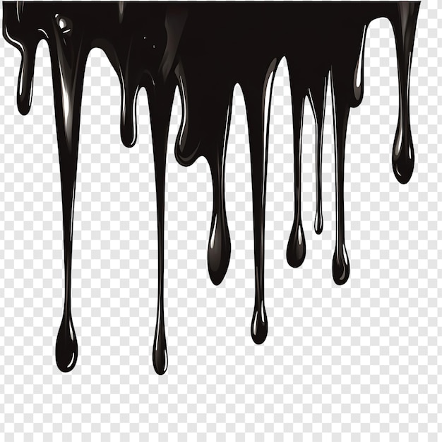 Pintura negra de goteo vertical aislada y imagen de fondo transparente
