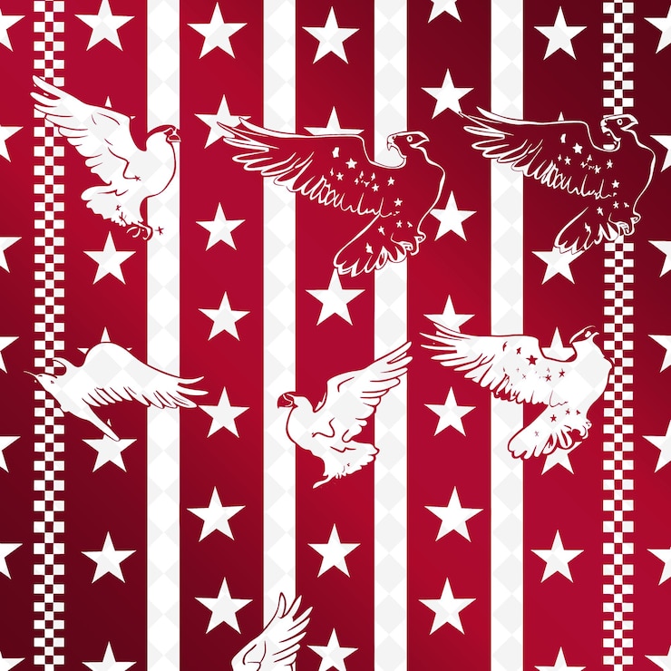 PSD una pintura de pájaros volando en el cielo con estrellas y rayas