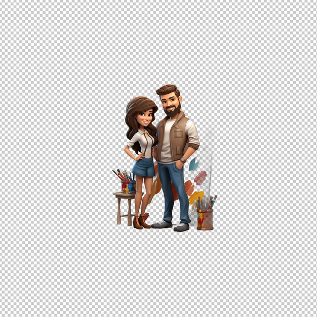 PSD pintura de pareja latina en 3d estilo de dibujos animados fondo transparente i