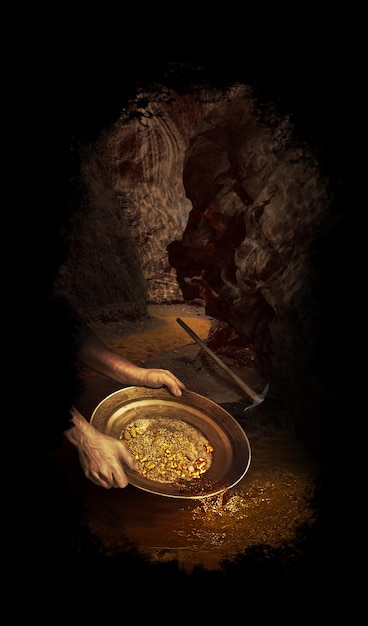 PSD una pintura de una persona sosteniendo un plato de oro.