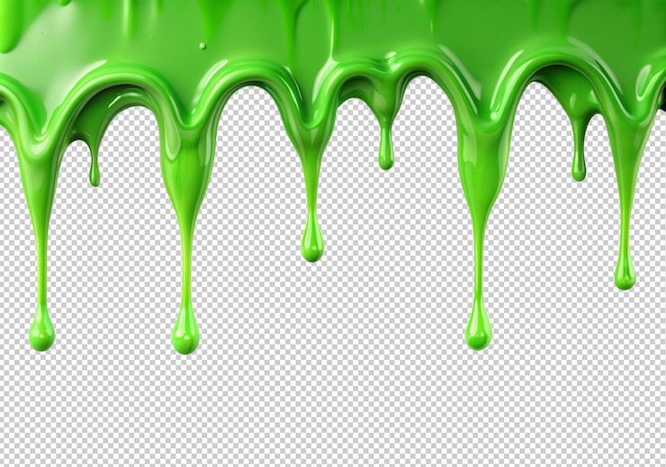 PSD pintura verde que se derrite aislada sobre un fondo transparente
