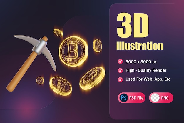 PSD pioche 3d et rendu holographique des pièces cryptographiques