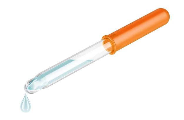 Pipette oder Tropfer mit transparenter flüssiger 3D-Rendering, isoliert auf transparentem Hintergrund
