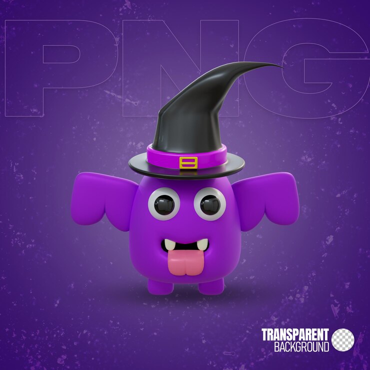 PSD pipistrello con cappello di halloween sfondo trasparente 3d png