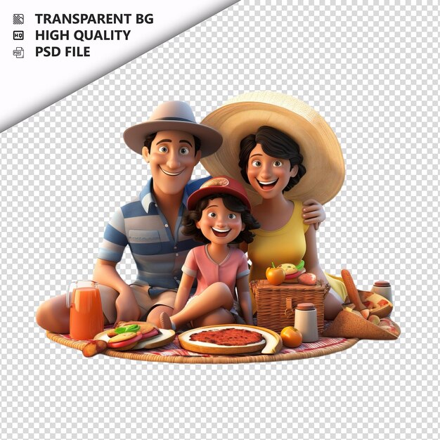 PSD piquenique de familia latina en 3d estilo de dibujos animados con fondo blanco