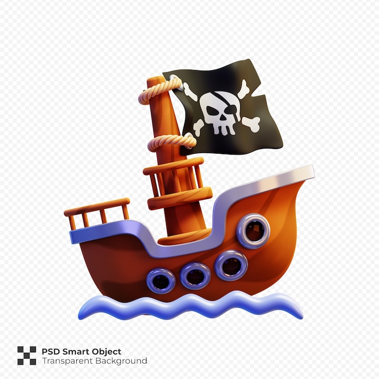 PSD pirate ship 3d icon illustration isolato premium psd