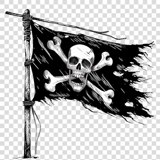 PSD piratenflagge mit schwarz-weißem schädel-logo auf transparentem png-hintergrund