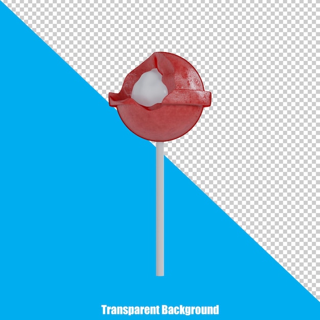 Piruleta roja realista estilizada 3D sobre fondo transparente