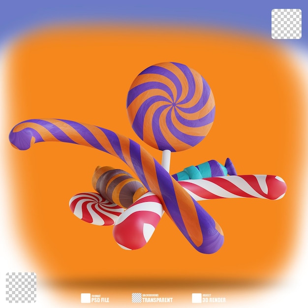 Piruletas y bastones de caramelo de ilustración 3d