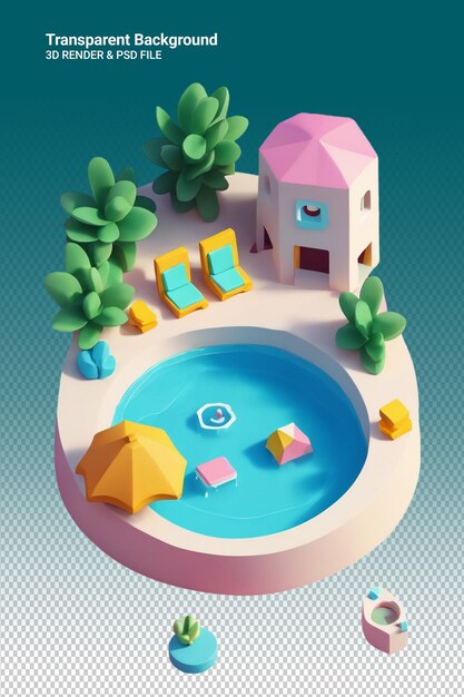 Piscina de ilustrações psd 3d isolada em fundo transparente