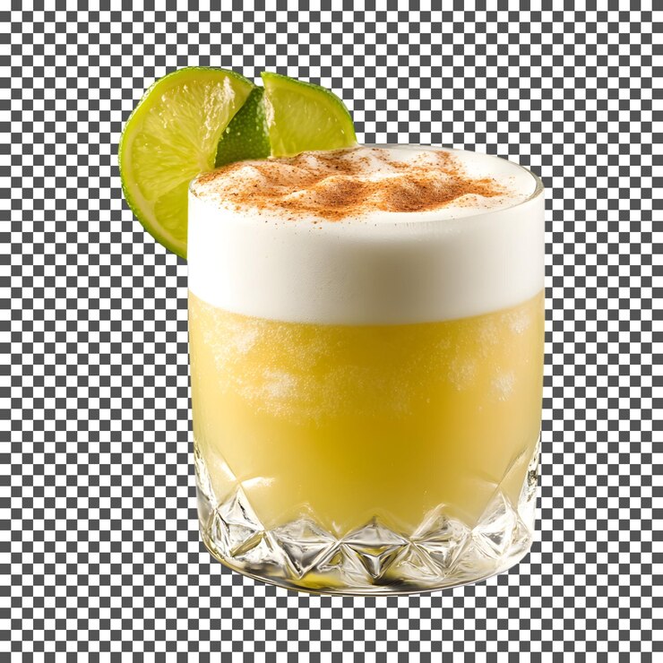 PSD pisco sour con especias frescas aislado sobre un fondo transparente