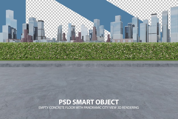 Piso de concreto vazio com vista panorâmica da cidade renderização 3d de objetos isolados
