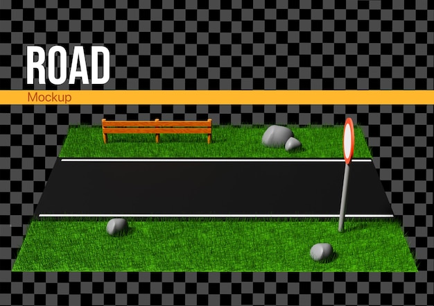 una pista de carretera 3D con maqueta de hierba