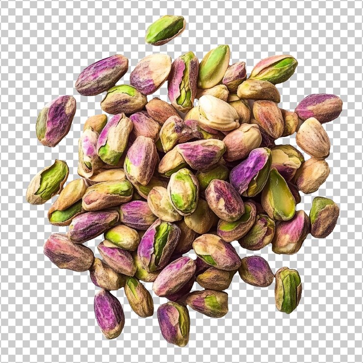 PSD pistachos recién descascarados sobre un fondo blanco