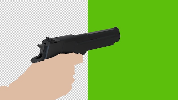 PSD pistola 3d com mão no fundo transparente