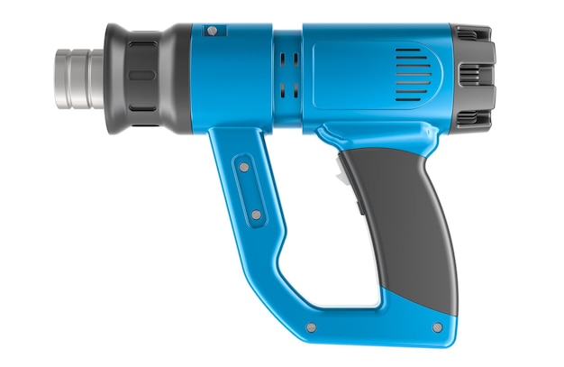 Pistola de calor azul industrial eléctrica pistola de aire caliente renderización 3D aislada en un fondo transparente