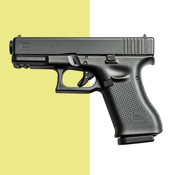 PSD una pistola glock con un cañón negro contra un fondo blanco fondo alfa transparente png
