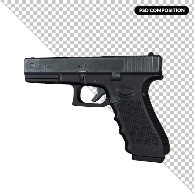 PSD pistola de pistola en la ilustración de renderizado 3d aislado transparente