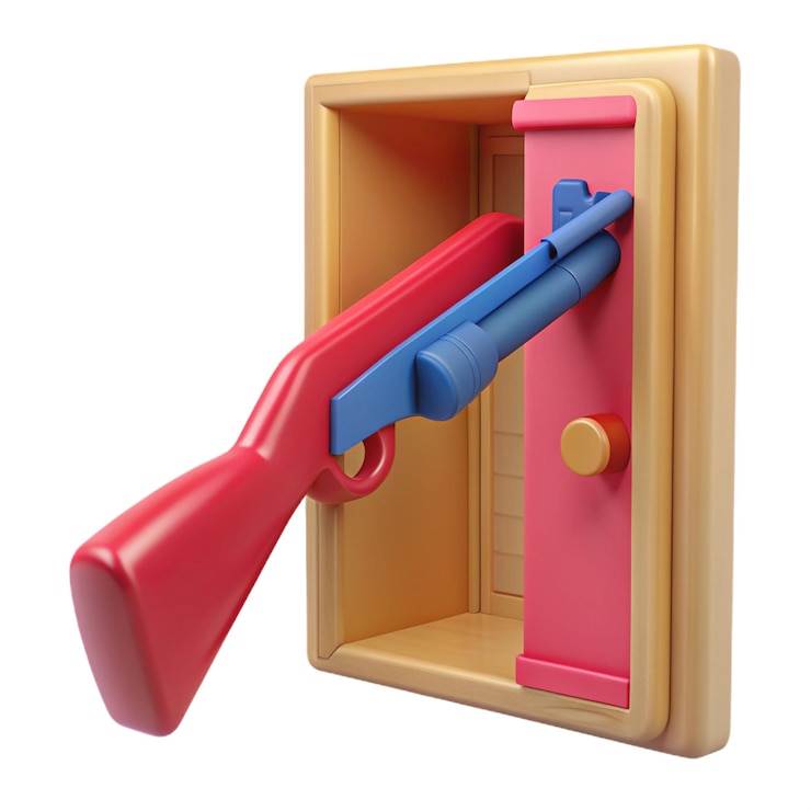 PSD un pistolet de jouet avec une poignée rouge est dans une boîte à jouets