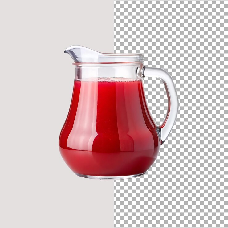 Pitcher of red juice transparent glass and liquid