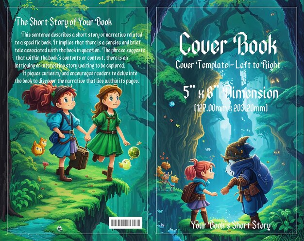 Pixel adventure enchanting cover for children's book set in dark forests desfrute com o arquivo psd