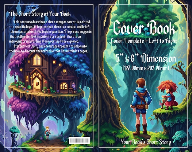 PSD pixel adventure enchanting cover para libros infantiles ambientados en bosques oscuros disfrutar con el archivo psd