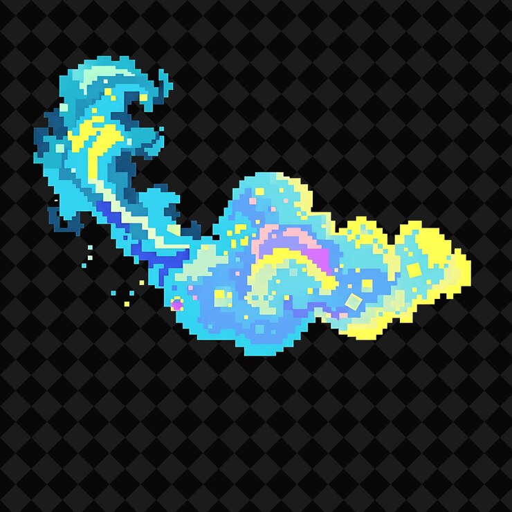PSD pixel art cirrus cloud compuesto de pequeños cuadrados diseños digitales y texturas retro neons de 8 bits de
