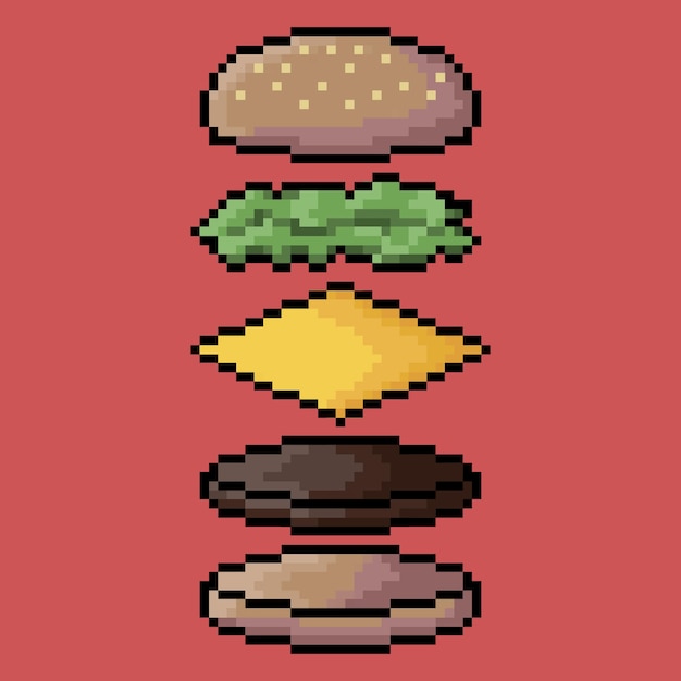 Un pixel art de una hamburguesa con un triángulo verde encima.