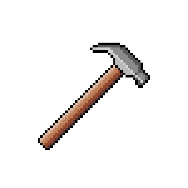 PSD un pixel art de un martillo con mango de madera.