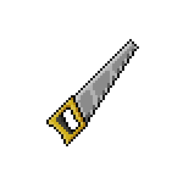 PSD un pixel art d'une scie avec une poignée jaune.