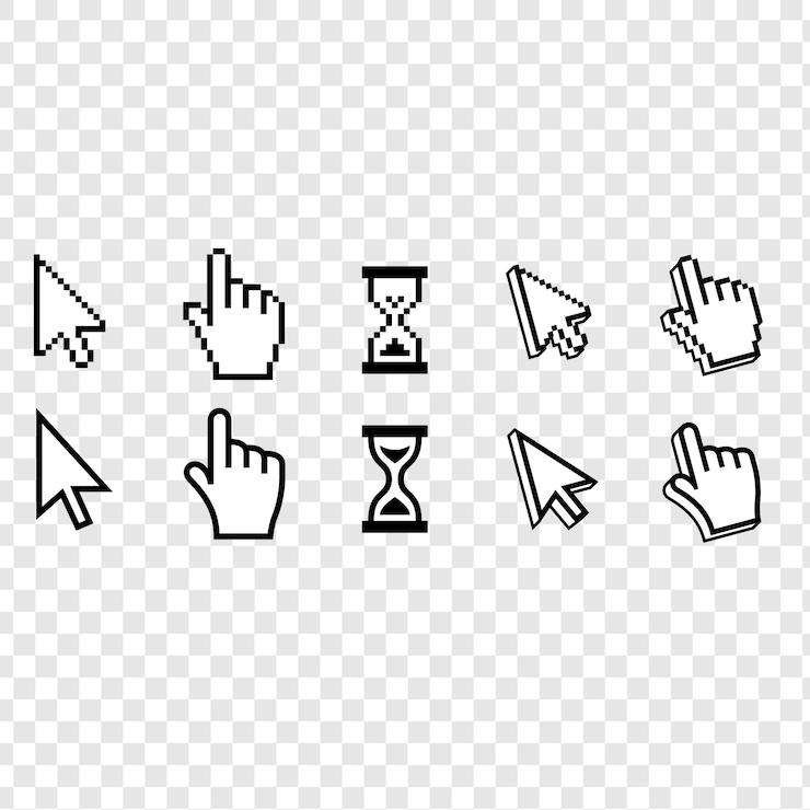 PSD pixel-cursor und ikonen der sanduhr