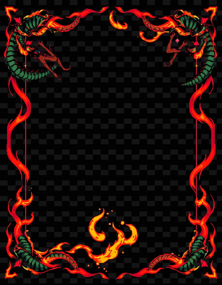 PSD pixel dragons breath border frame fiery breath from dragons curls aroun png frame cinese in stile