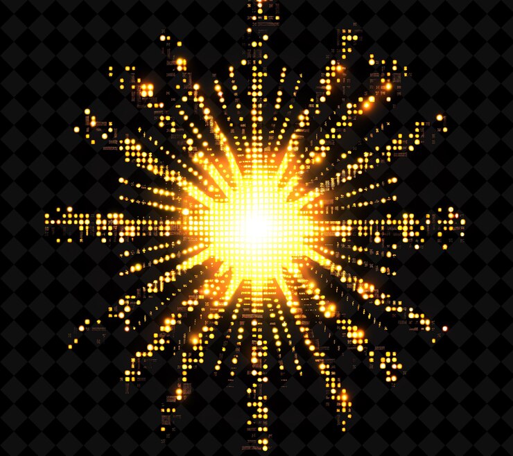 PSD pixel de espejo de 8 bits con diseño sunburst y acabado dorado con colección de diseño y2k única de png