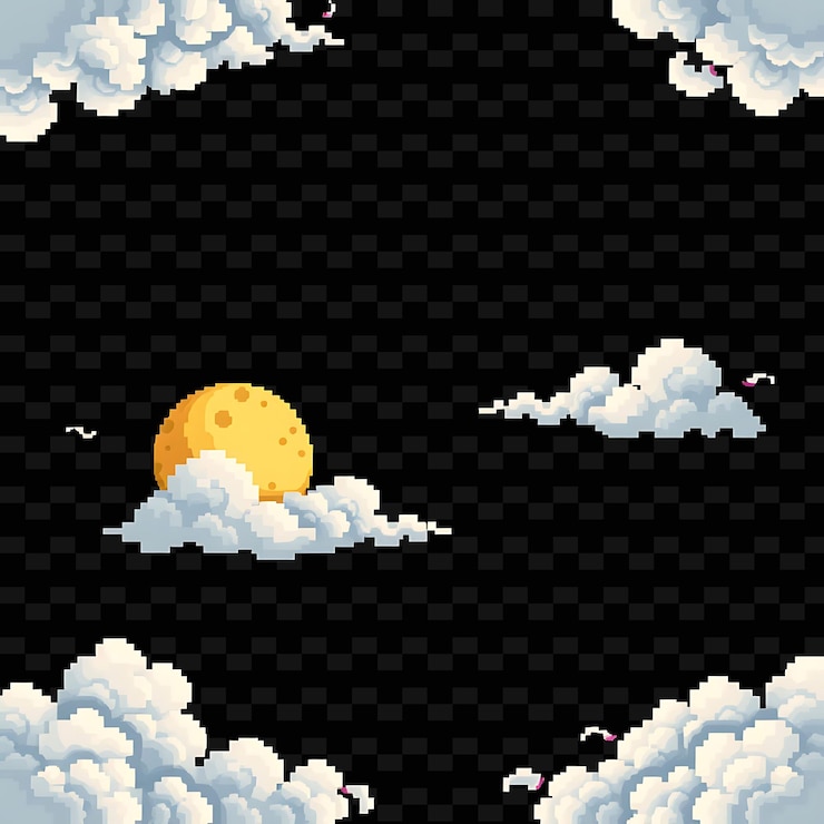 PSD pixel flowing cloud y moon frame nubes suaves flotando alrededor de los bordes png estilo de marco chino