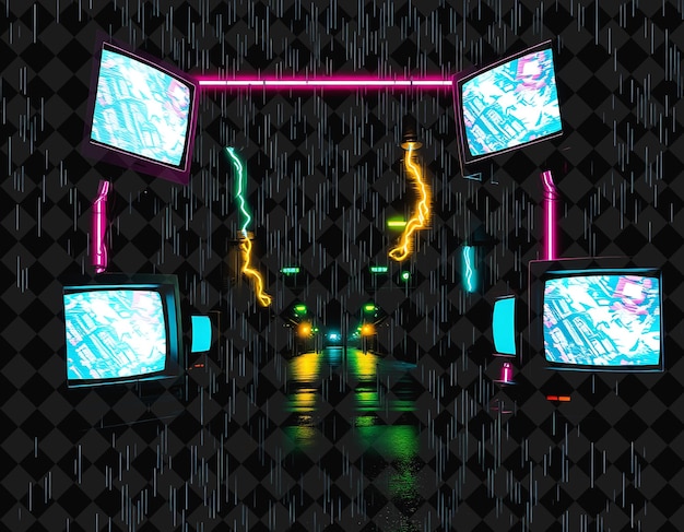 Pixel-Frame auf schwarzem Hintergrund mit lebhaftem und hoch isoliertem Pixel-Framed-Spieldekor