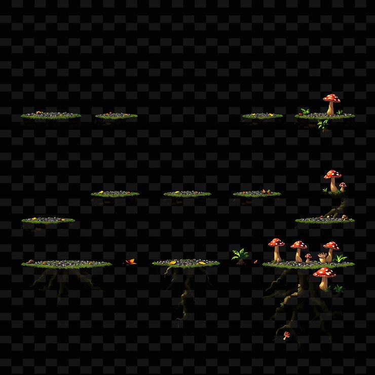 PSD pixel grava caída hojas raíces setas pixel suelo con grava bajo los pies caído juego assetl