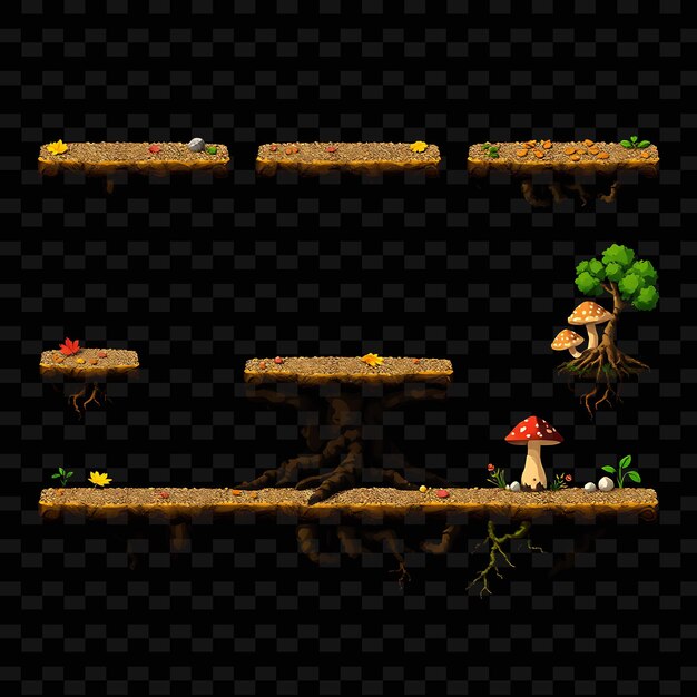 Pixel grava caída hojas raíces setas pixel suelo con grava bajo los pies caído juego AssetL