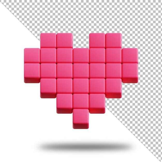 Pixel-Herz-Liebessymbol 3D-Rendering