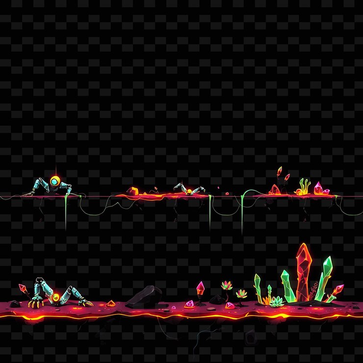 PSD pixel miembros robóticos campos de energía cables de datos cristales de neón características del suelo robótico l juego activos