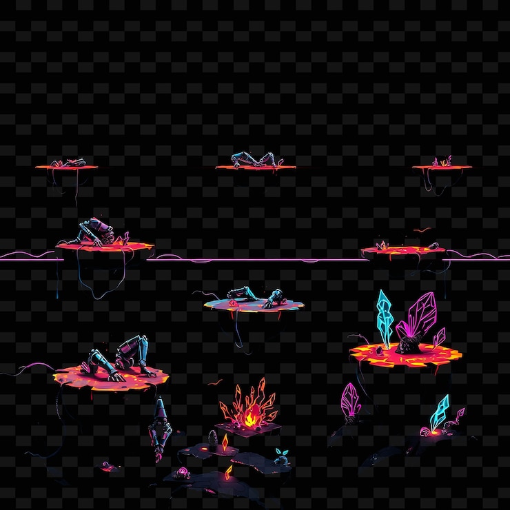 PSD pixel miembros robóticos campos de energía cables de datos cristales de neón características del suelo robótico l juego activos