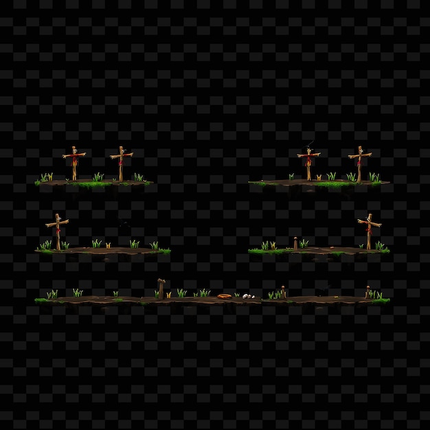 Pixel Muddy Fields espantapájaros estacas de madera corvos campos de barro con suelo desigual Sca juego Assetr
