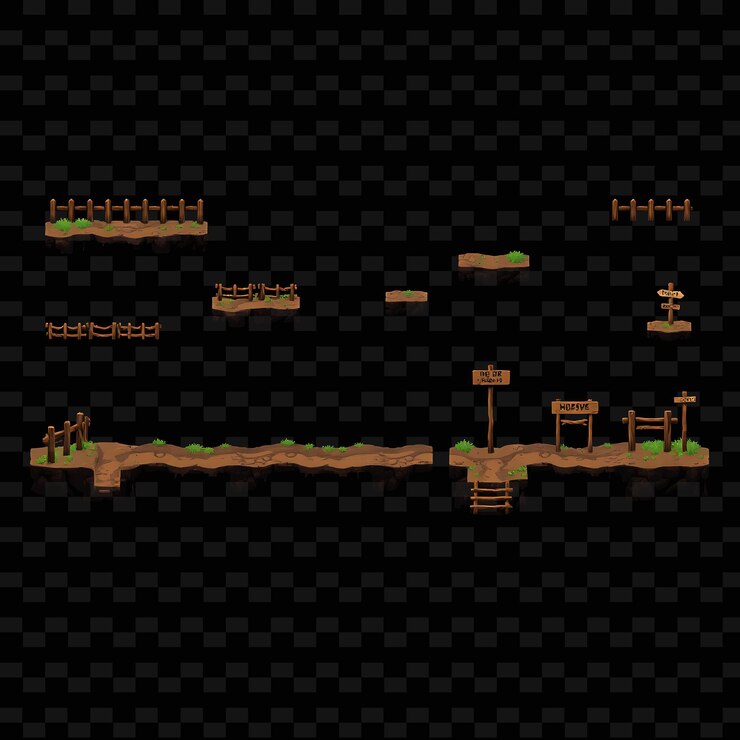 PSD pixel muddy trails wagon tracks vallas de madera señales de senderos de barro con raíles profundos activo del juego wagon